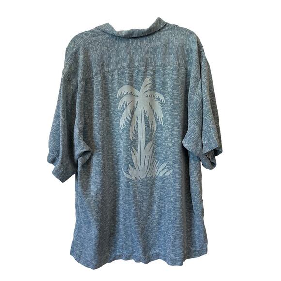 Tommy Bahama 100% Silk Palm Tree Shirt XL Blue Textured Camp Button Front - Picture 1 of 5